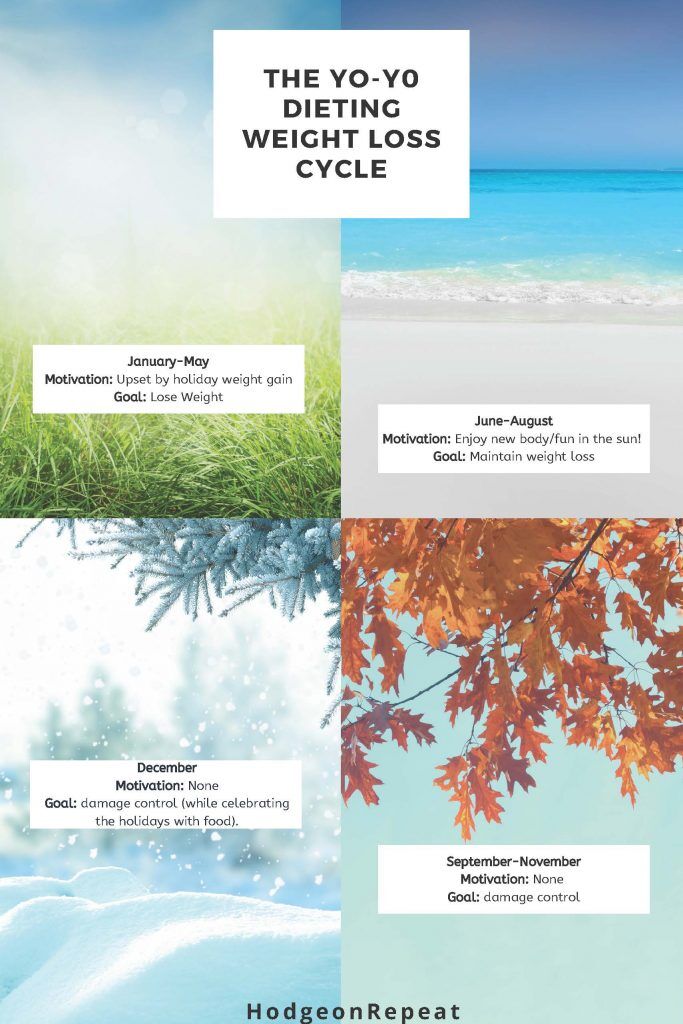 HodgeonRepeat blog - yo-yo dieting weight loss cycle - seasonal pictures with motivation and goals from Jan-Dec